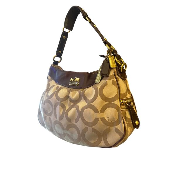 Coach Madison Signature C Logo Leather Trim Hobo Shoulder Bag - Picture 2 of 15